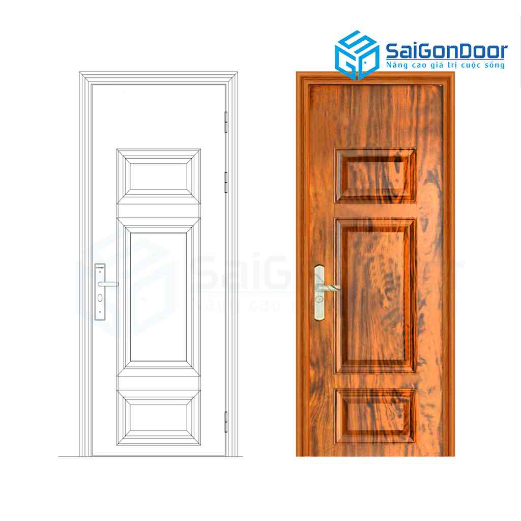 Mẫu cửa phòng ngủ được làm từ cửa thép vân gỗ